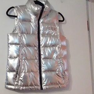 Pink silver puffy sleeveless jacket